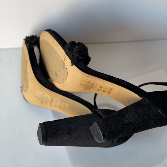 EXPRESS Womens Black Suede Platform Sandals Heels Formal Dress Rhinestone, Sz 9 - Picture 10 of 10